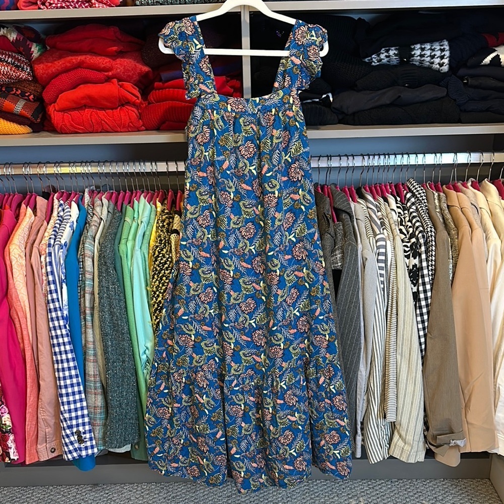 Knox Rose blue/pink floral 2 pocket midi dress size S